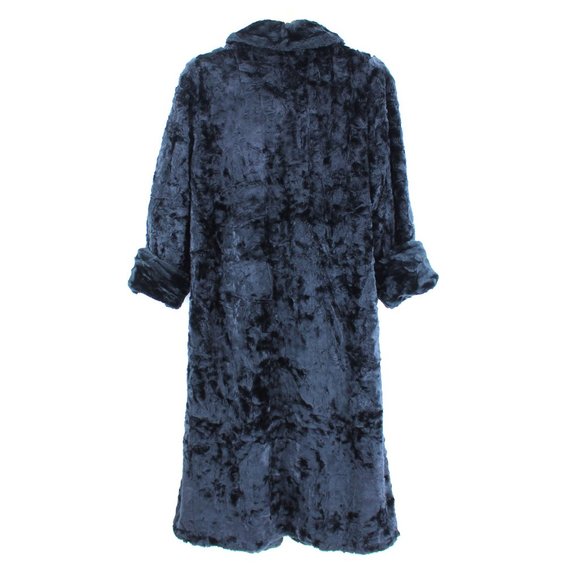 VTG Long Full Length Faux Fur Robe Coat Black Shawl Collar Roll Cuff Hinge Hook - Picture 5 of 10